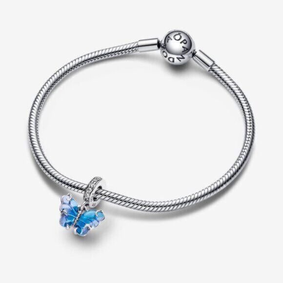 🌺Pandora Blue Murano Glass Butterfly Dangle Charm - Picture 2 of 3